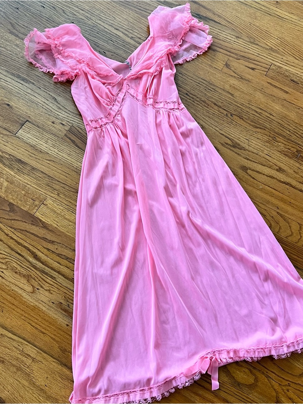 Vintage Pink Ruffled Sheer Nightgown